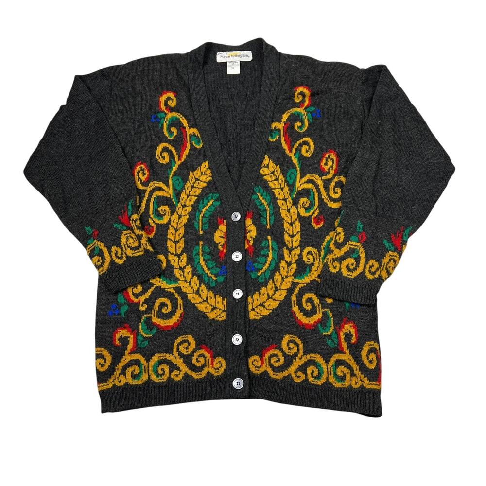Vintage 90s V-Neck Cardigan Sweater Norton McNaughton Black Womens Small